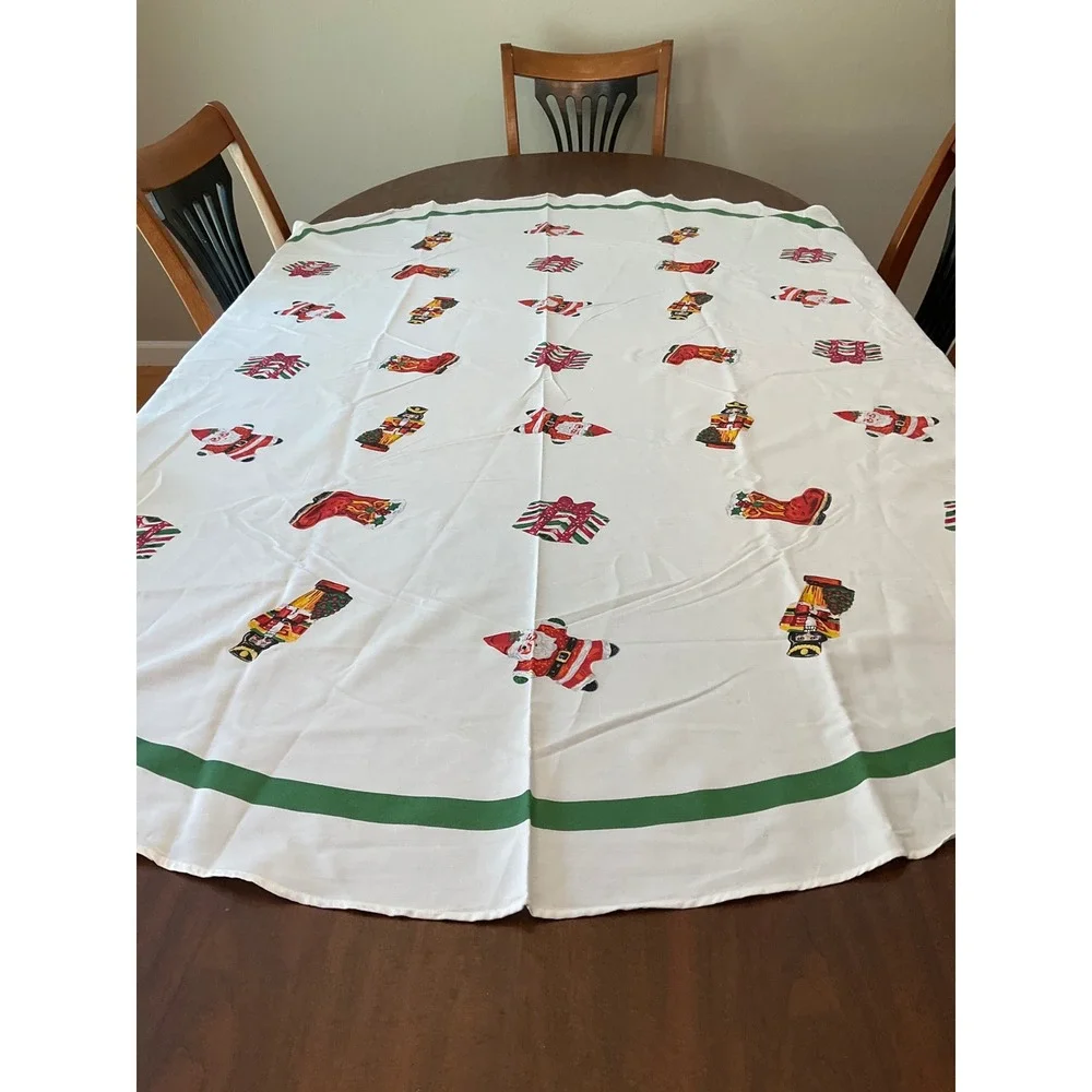 Christopher Radko Christmas Seasonal Holiday Celebrations Tablecloth White Round